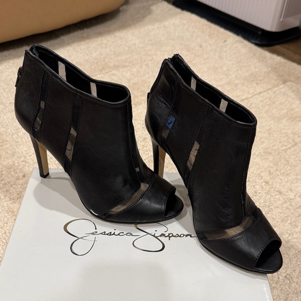 Jessica Simpson Black Peep-Toe Heeled Boots - Picture 2 of 4